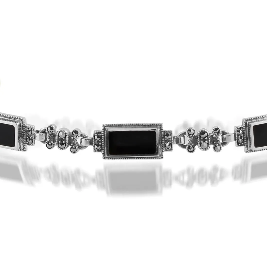 925 Sterlingsilber 5,50 CT Onyx & Markasit Armband