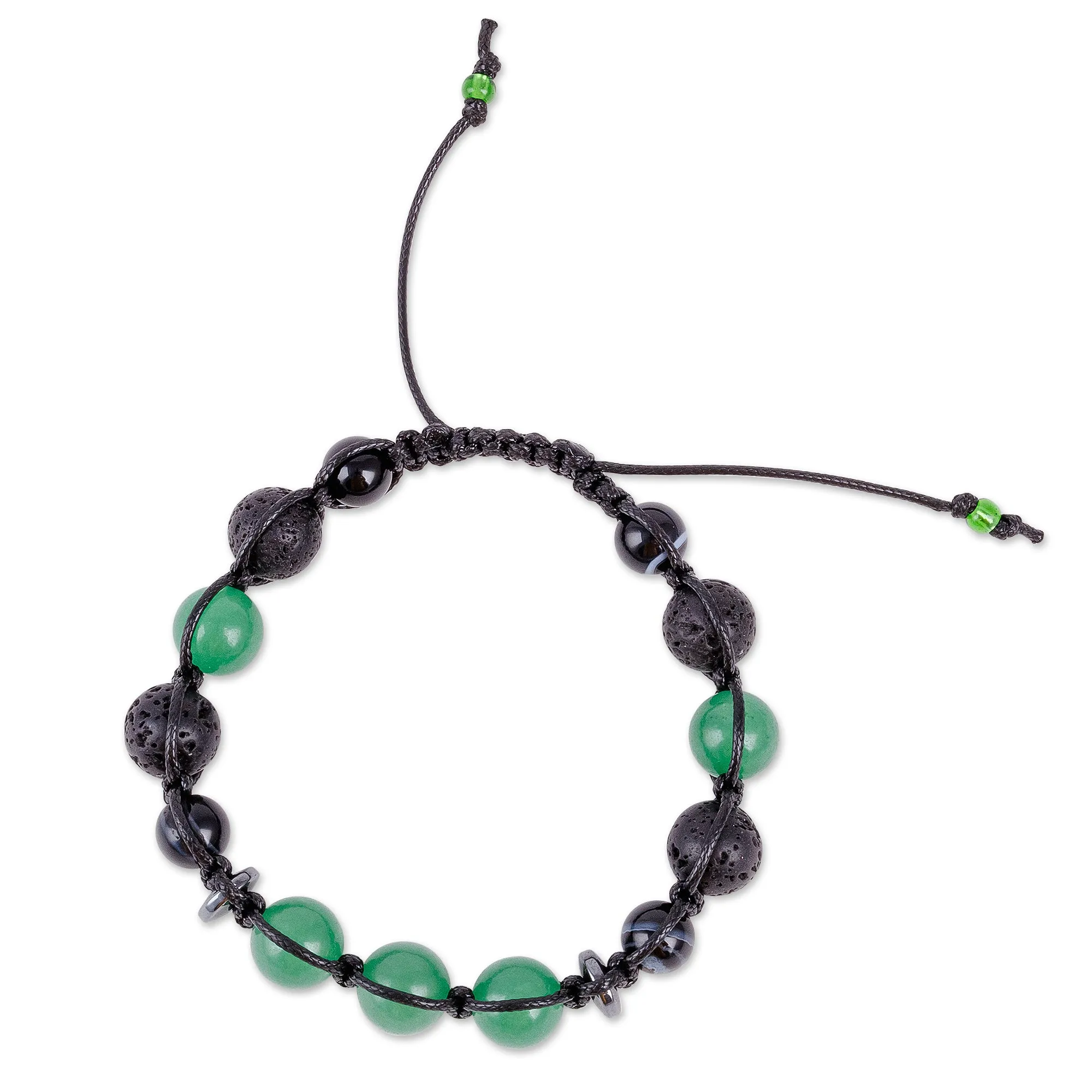 Adjustable Green and Black Multi-Gemstone Beaded Bracelet - Green Realms | NOVICA