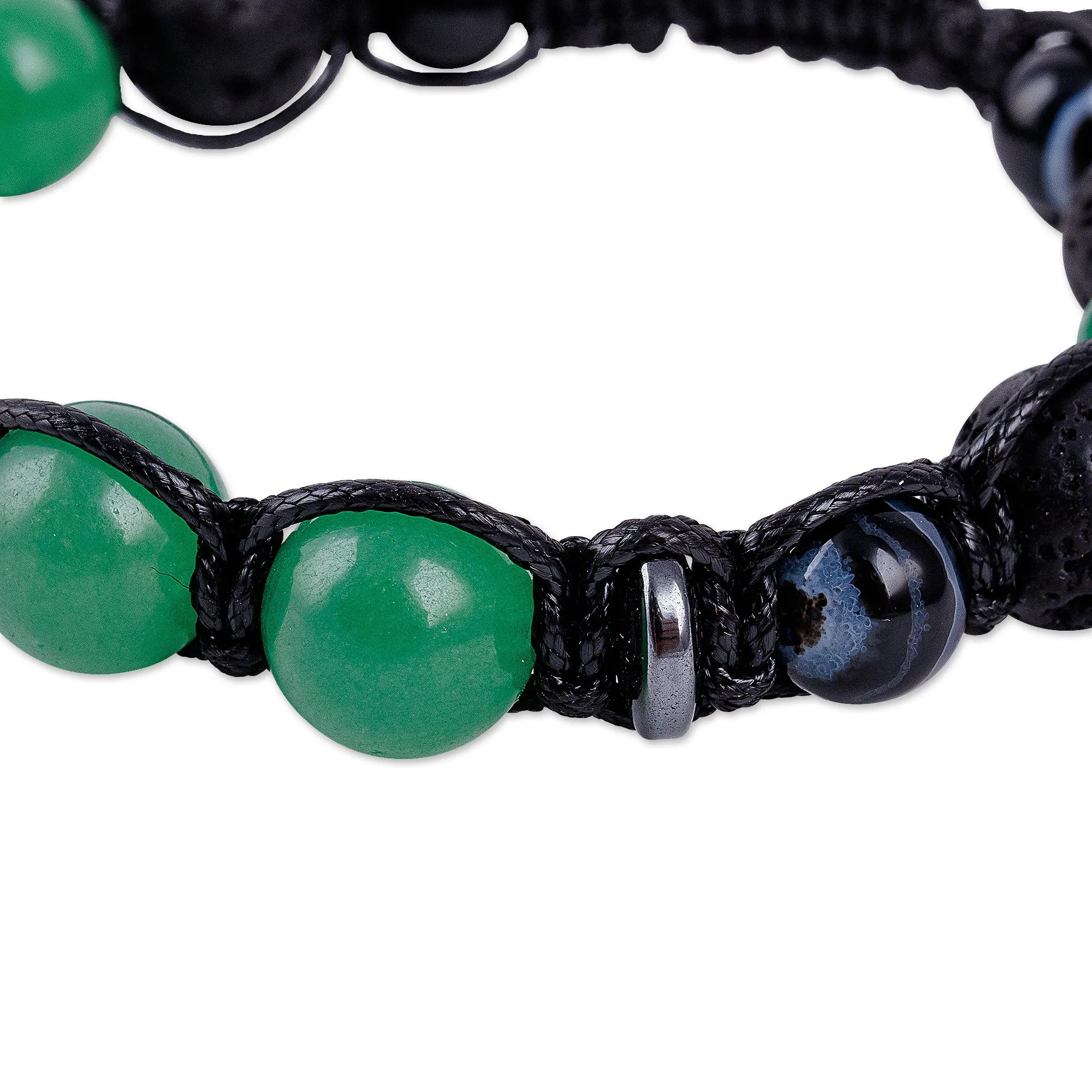 Adjustable Green and Black Multi-Gemstone Beaded Bracelet - Green Realms | NOVICA