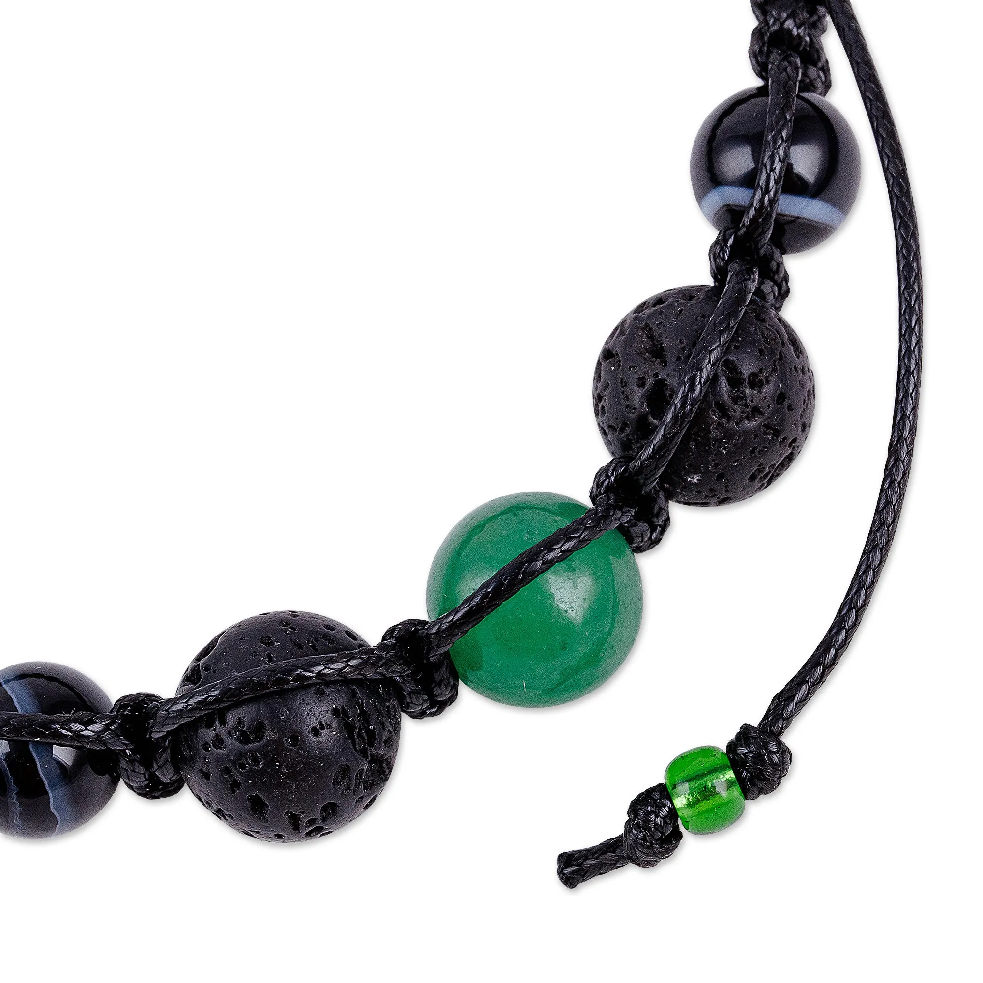 Adjustable Green and Black Multi-Gemstone Beaded Bracelet - Green Realms | NOVICA