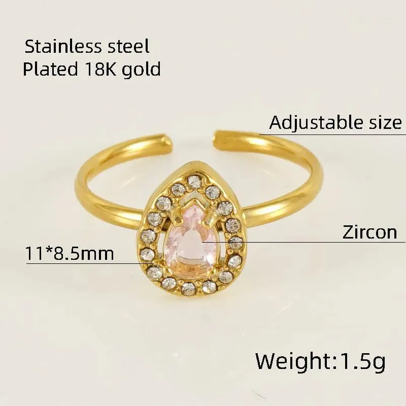 Adjustable Teardrop Zircon Ring – 18K Gold Plated