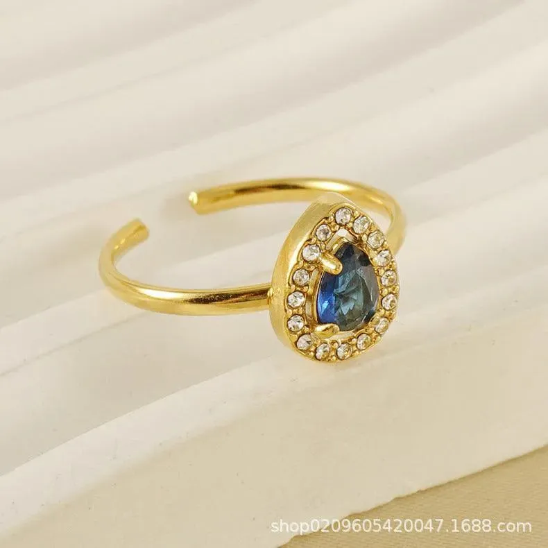 Adjustable Teardrop Zircon Ring – 18K Gold Plated