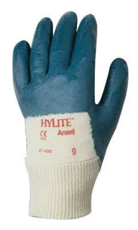 Ansell Size 7 Hylite Medium Duty Multi-Purpose Cut And Abrasion Resistant Blue Nitrile Palm Coated Work Gloves With Interlock Knit Cotton Liner And Knit Wrist