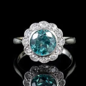 Antique Blue Zircon Diamond Ring Platinum 9Ct Gold Circa 1918