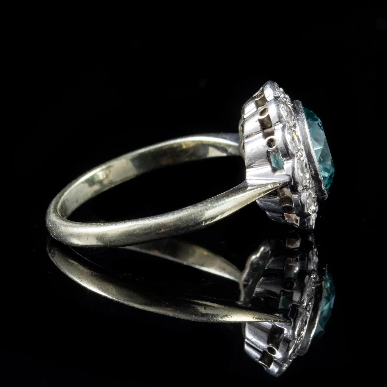 Antique Blue Zircon Diamond Ring Platinum 9Ct Gold Circa 1918