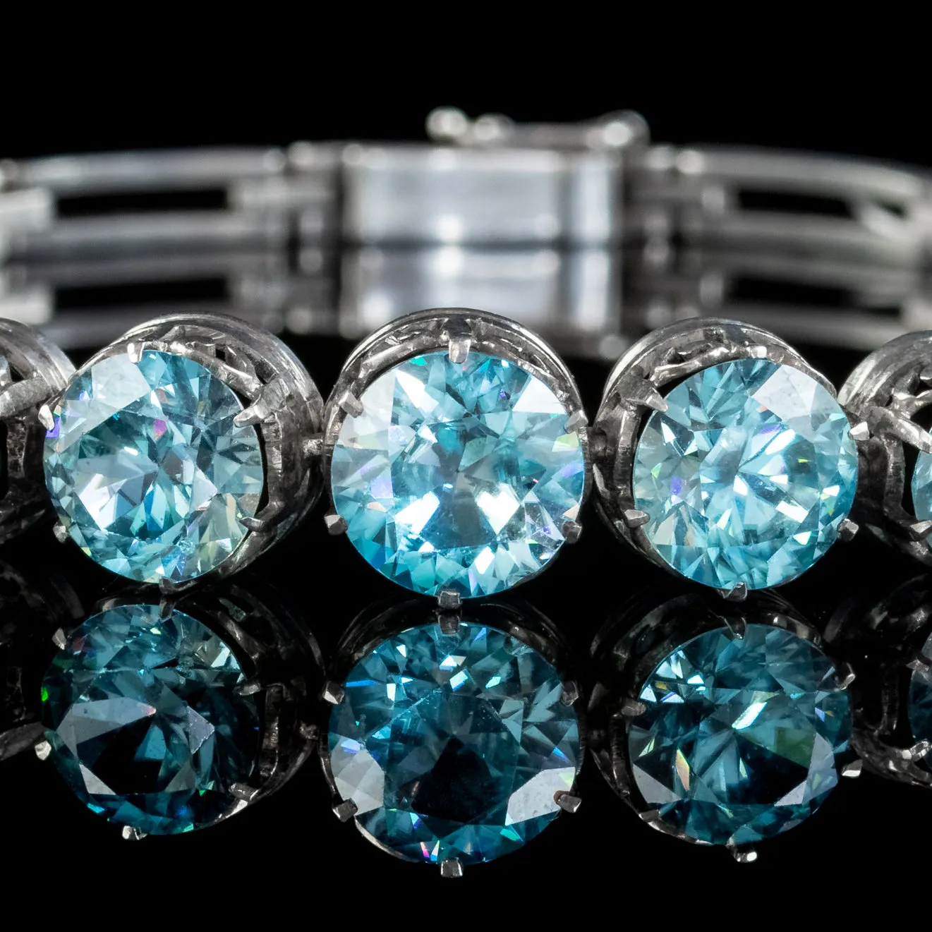 Antique Edwardian Blue Zircon Bracelet Silver 15ct Of Zircon Circa 1905