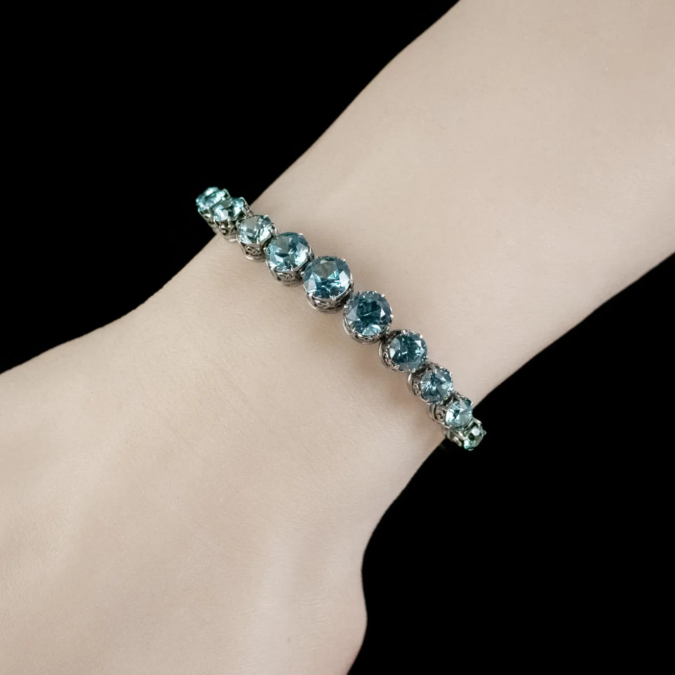 Antique Edwardian Blue Zircon Bracelet Silver 15ct Of Zircon Circa 1905