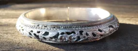 Antique Ornate Chinese Floral Sterling Silver Bangle Bracelet