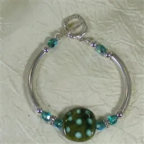 Aqua and Green Kazuri Bead Bangle Bracelet