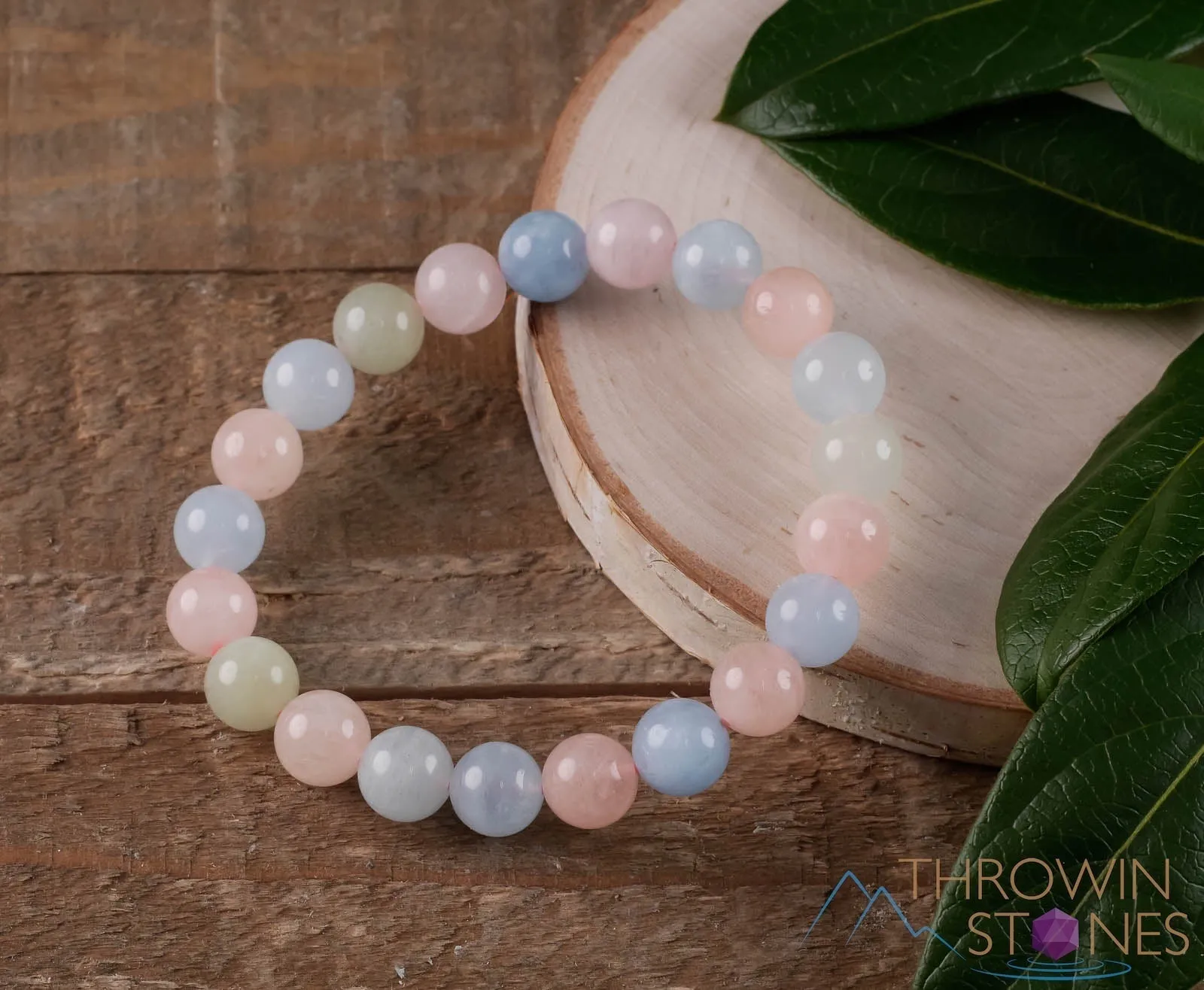 AQUAMARINE & MORGANITE Crystal Bracelet - Round Beads - Beaded Bracelet, Handmade Jewelry, Healing Crystal Bracelet,  E0573