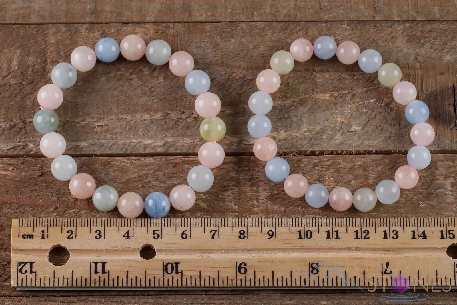 AQUAMARINE & MORGANITE Crystal Bracelet - Round Beads - Beaded Bracelet, Handmade Jewelry, Healing Crystal Bracelet,  E0573