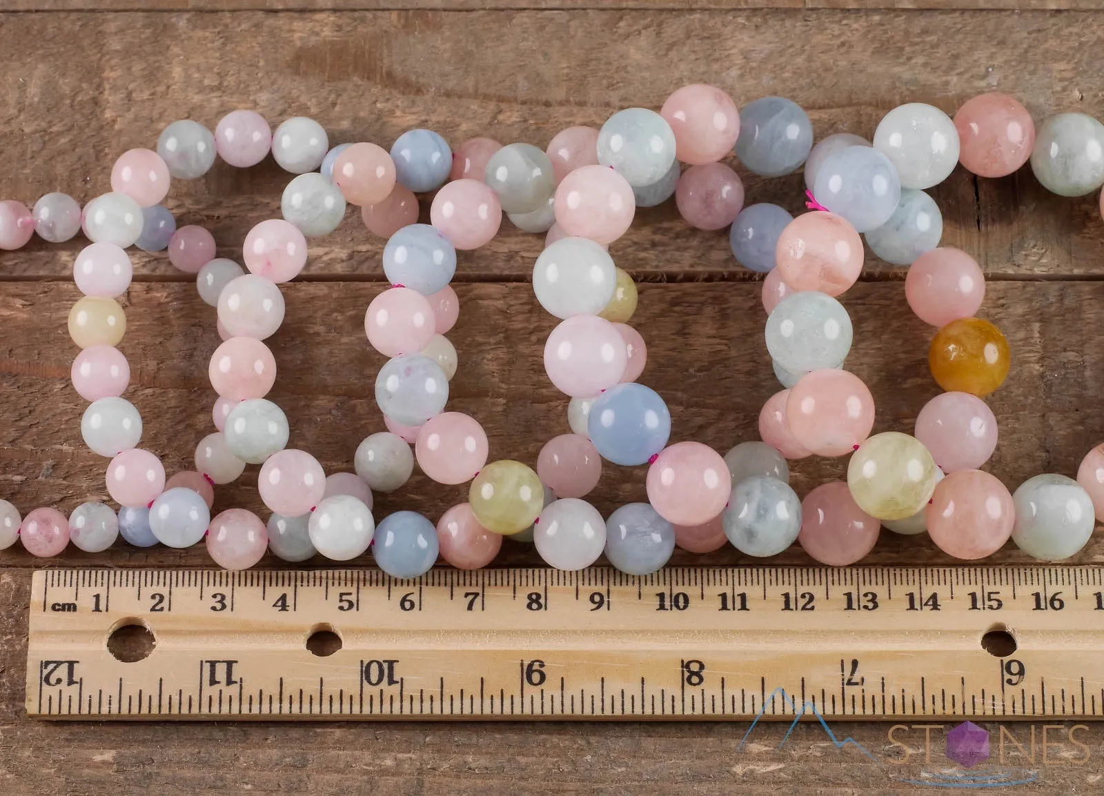 AQUAMARINE & MORGANITE Crystal Bracelet - Round Beads - Beaded Bracelet, Handmade Jewelry, Healing Crystal Bracelet,  E0573