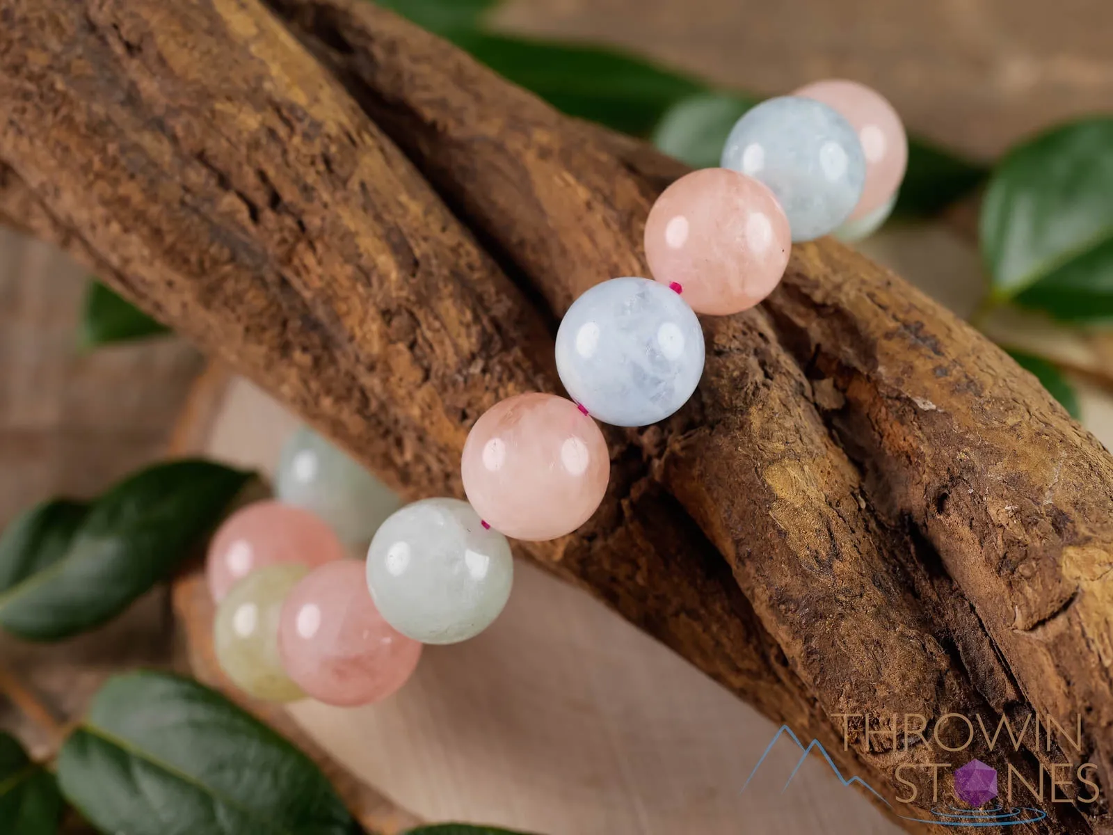 AQUAMARINE & MORGANITE Crystal Bracelet - Round Beads - Beaded Bracelet, Handmade Jewelry, Healing Crystal Bracelet,  E0573