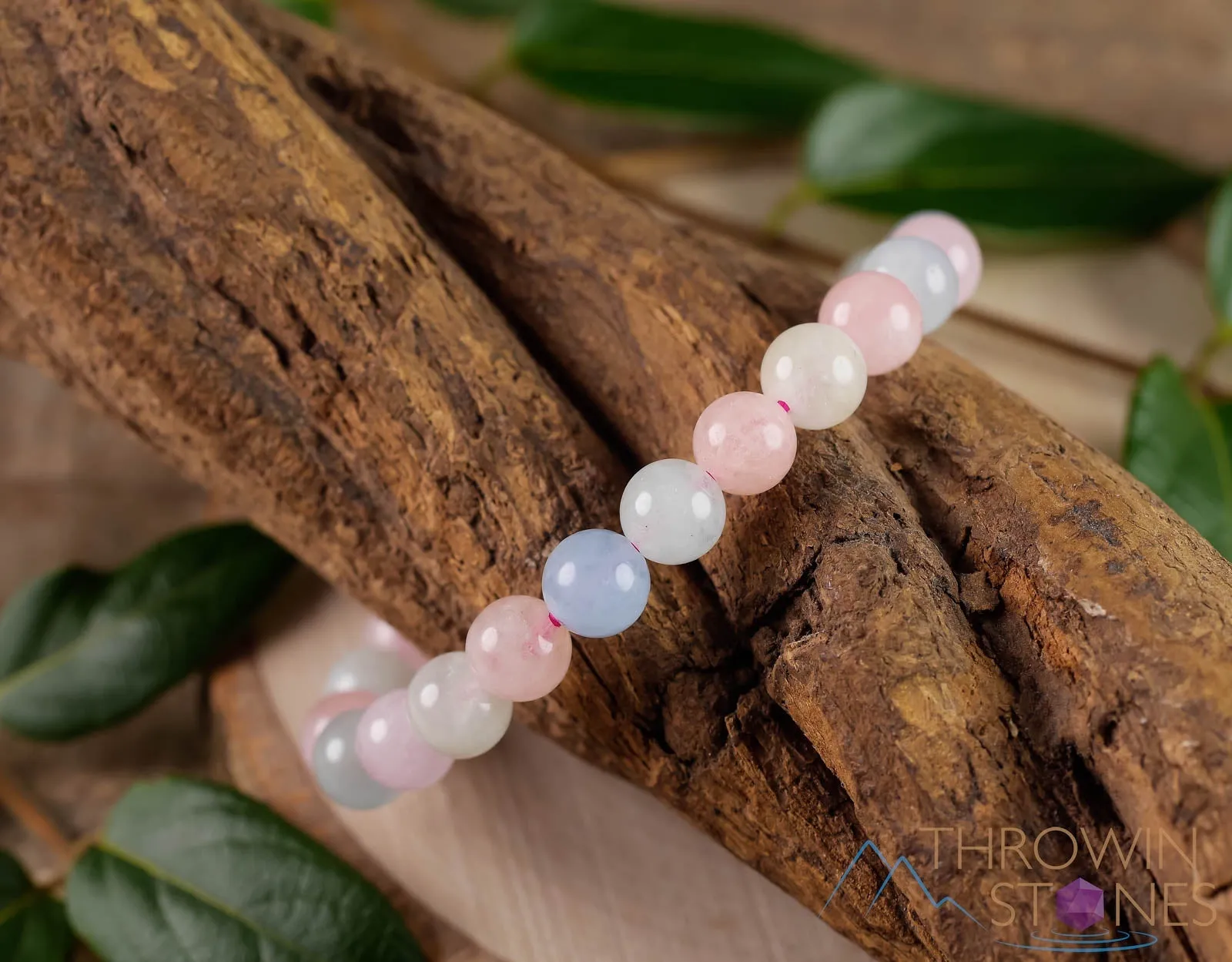 AQUAMARINE & MORGANITE Crystal Bracelet - Round Beads - Beaded Bracelet, Handmade Jewelry, Healing Crystal Bracelet,  E0573