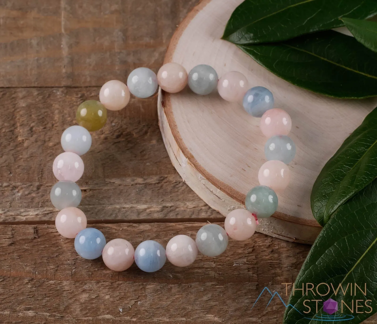 AQUAMARINE & MORGANITE Crystal Bracelet - Round Beads - Beaded Bracelet, Handmade Jewelry, Healing Crystal Bracelet,  E0573