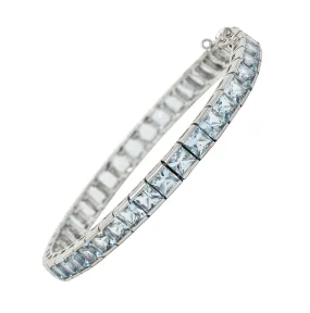 Art Deco 12.00 CTW Aquamarine 18 Karat White Gold Line Bracelet