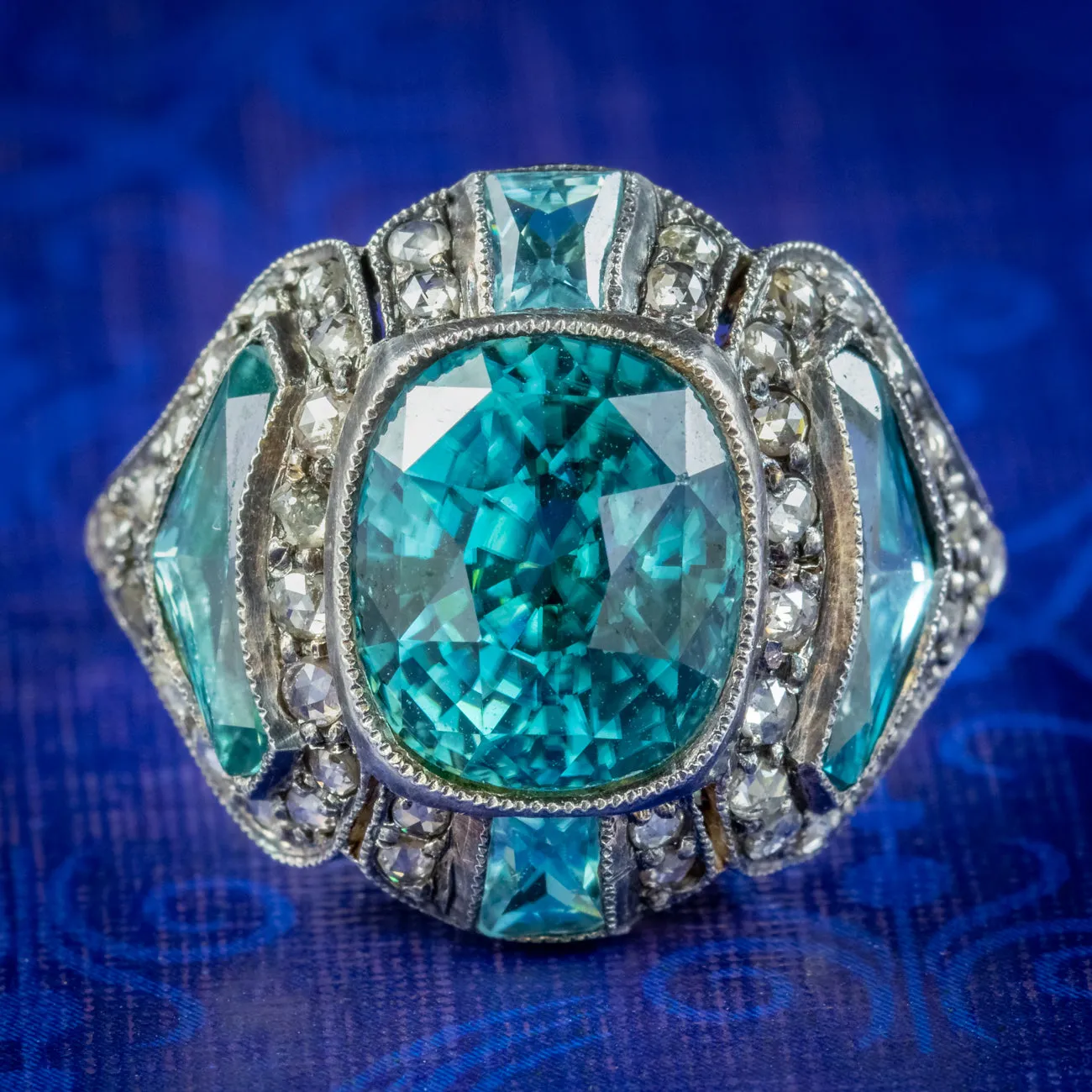 Art Deco Style Blue Zircon Diamond Ring 6ct Of Zircon