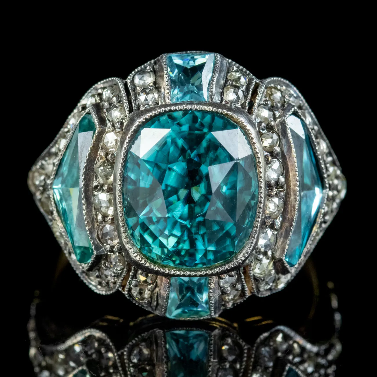 Art Deco Style Blue Zircon Diamond Ring 6ct Of Zircon