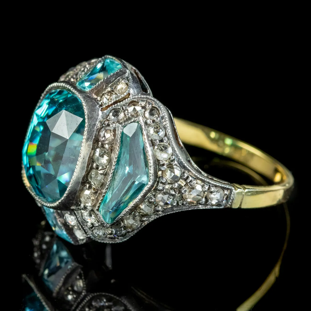 Art Deco Style Blue Zircon Diamond Ring 6ct Of Zircon