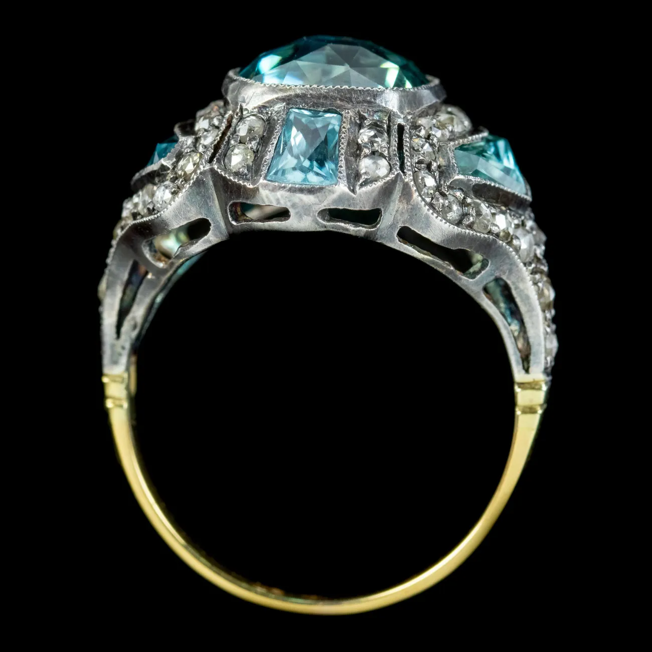 Art Deco Style Blue Zircon Diamond Ring 6ct Of Zircon