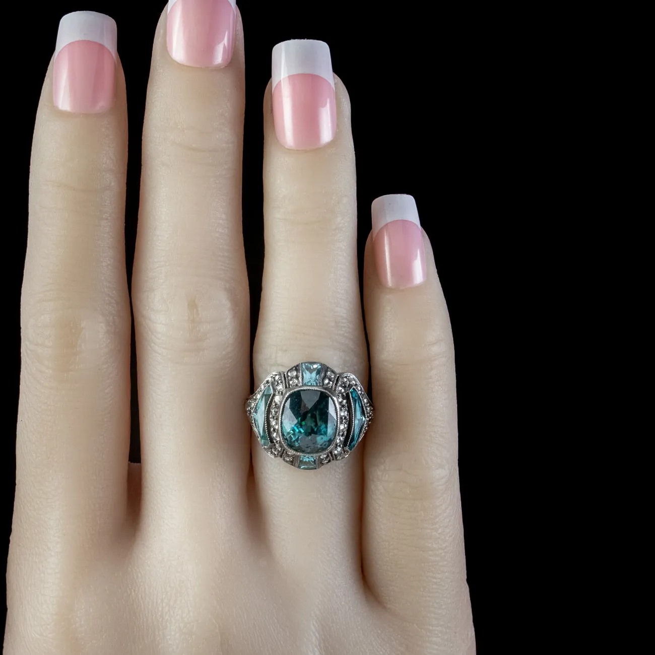 Art Deco Style Blue Zircon Diamond Ring 6ct Of Zircon