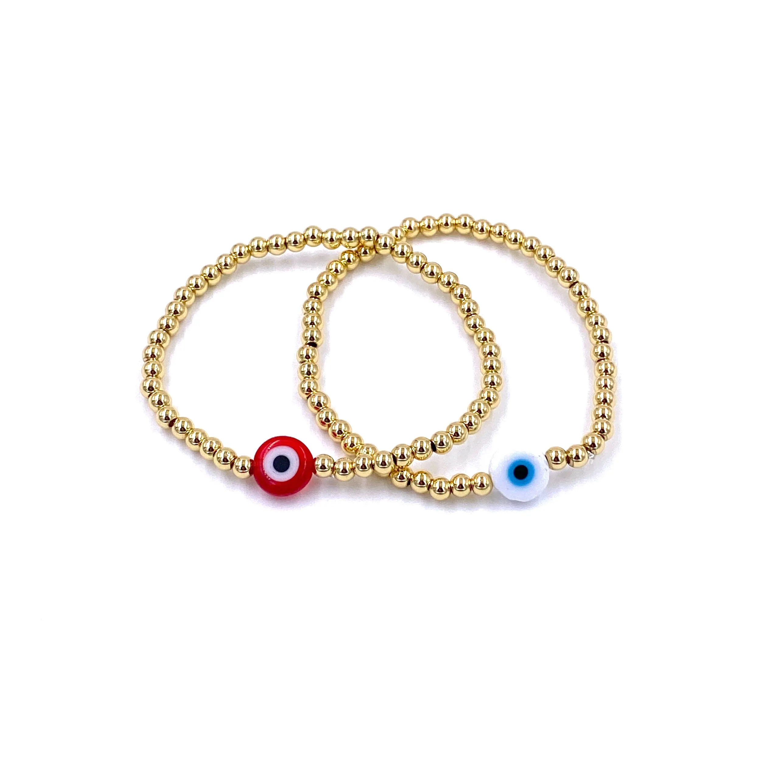 Ashley Gold Beaded Ball Stretch Evil Eye Bracelet