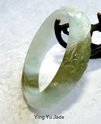 Auspicious Spiritual Carved Burmese Jadeite "Old Mine" Bangle Bracelet 57 mm (BB2901)