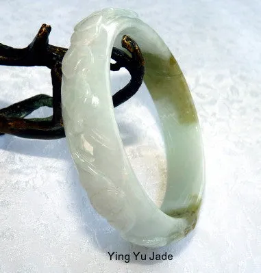 Auspicious Spiritual Carved Burmese Jadeite "Old Mine" Bangle Bracelet 57 mm (BB2901)