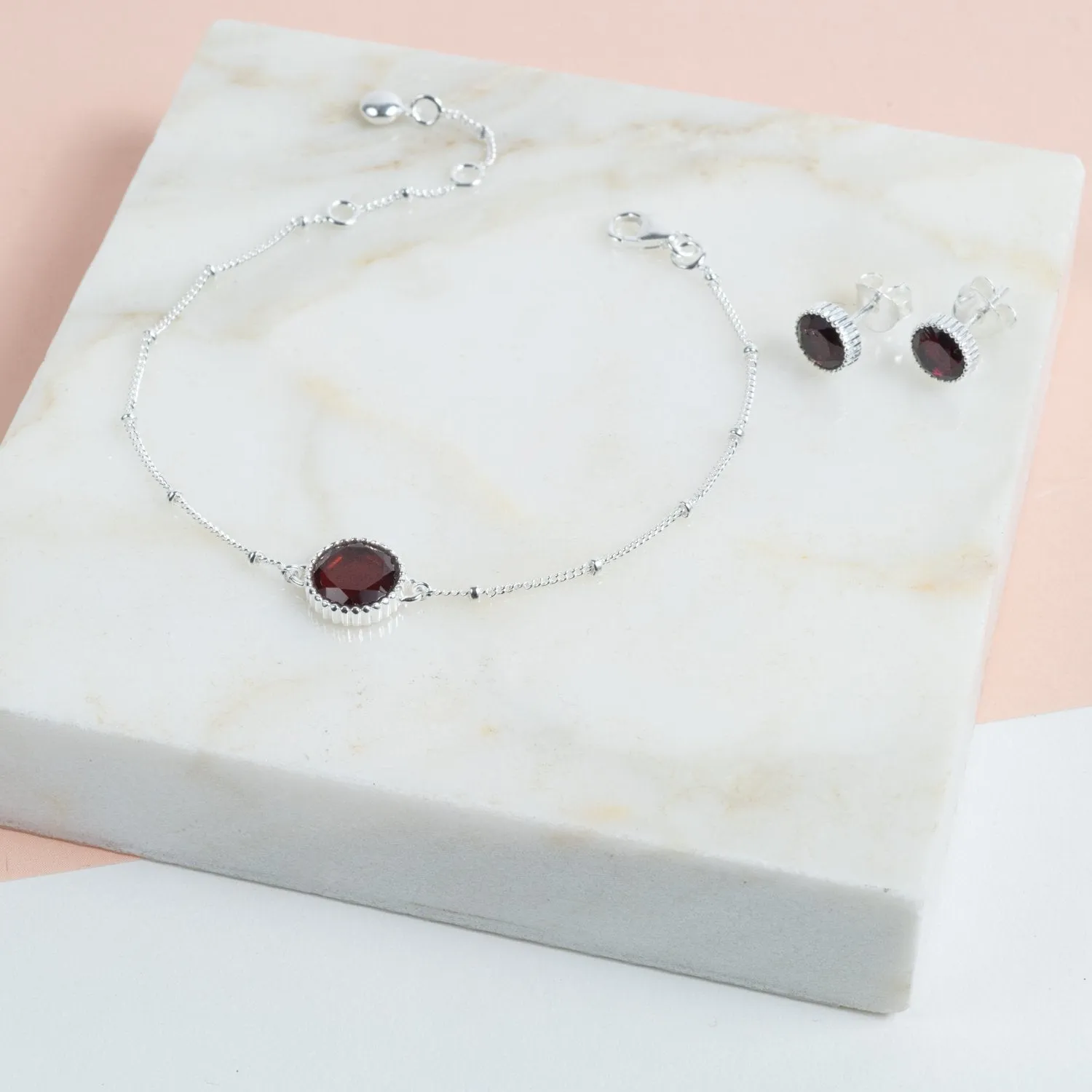 Barcelona Silver January Garnet Birthstone Bracelet