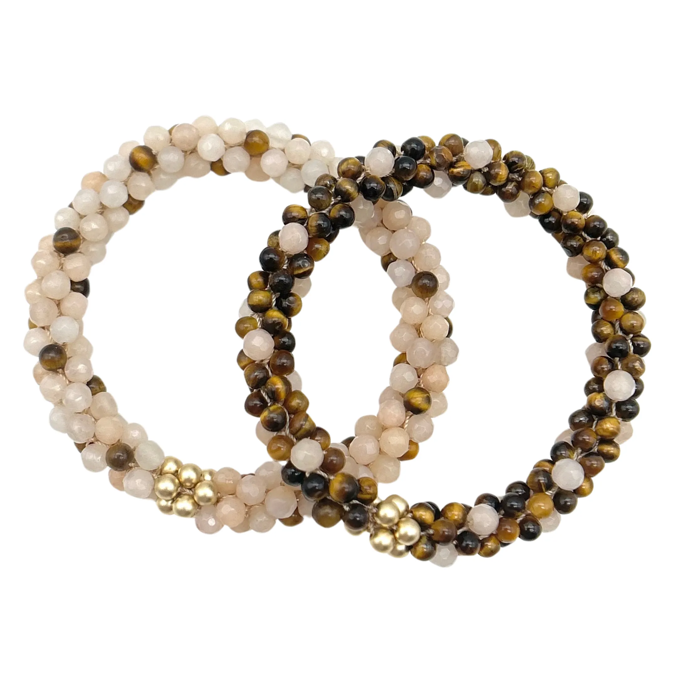 Beaded Gemstone Bracelets: Brown Polka Dots