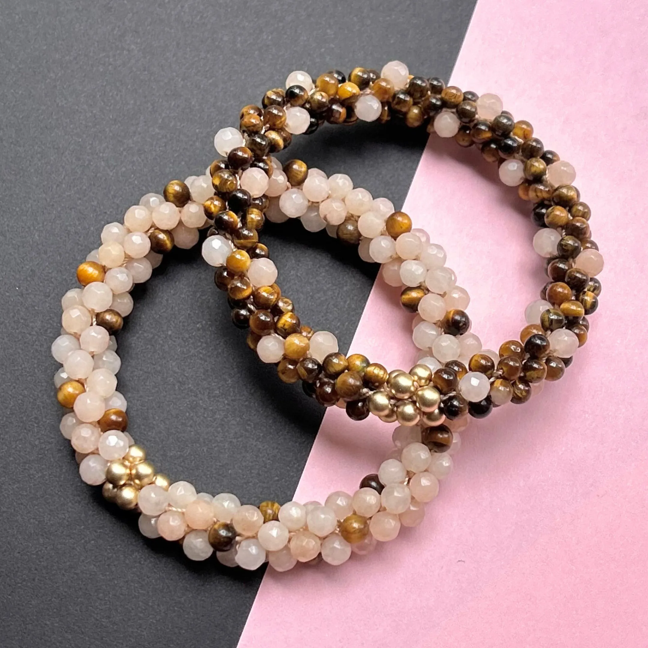 Beaded Gemstone Bracelets: Brown Polka Dots