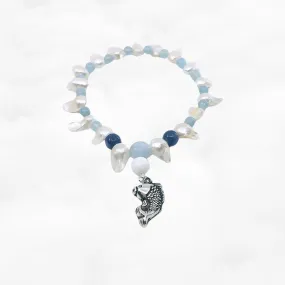 Beaded Pearl and Aquamarine Fish Bracelet