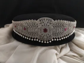 Beautiful Zircon Hip Belt with Real Pearl