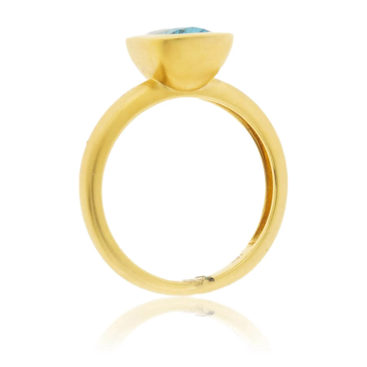 Bezel Set Modified Cushion-Cut Blue Zircon Yellow Gold Ring