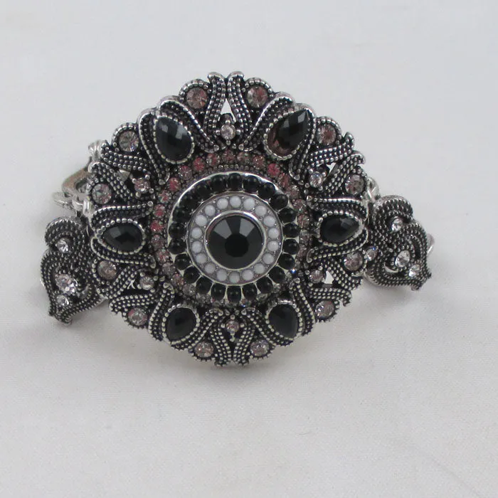 Black Crystal & White Rhinestone Woman's Fashion Bracelet