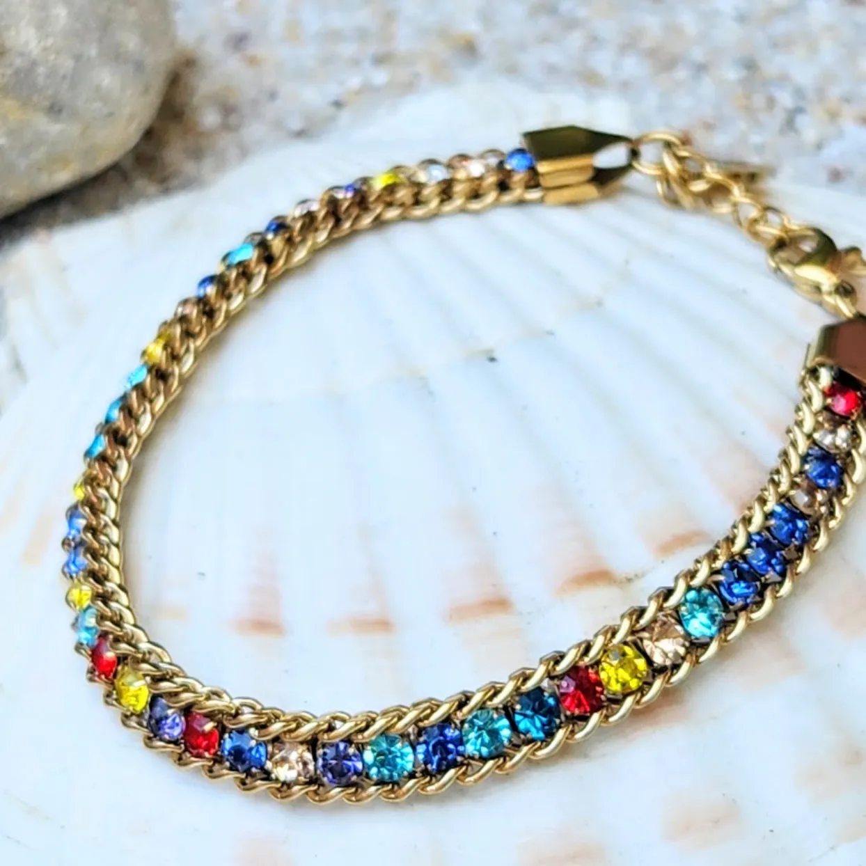 BLACK OR RAINBOW 18k GOLD TENNIS CZ WATERPROOF BRACELET