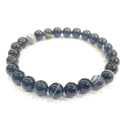 Black Sulemani Hakik / Banded Agate Onyx Bracelet  6 mm Beads Natural Crystal Healing Bracelet Gemstone Jewellery Beaded Stone Bracelet for Men & Women