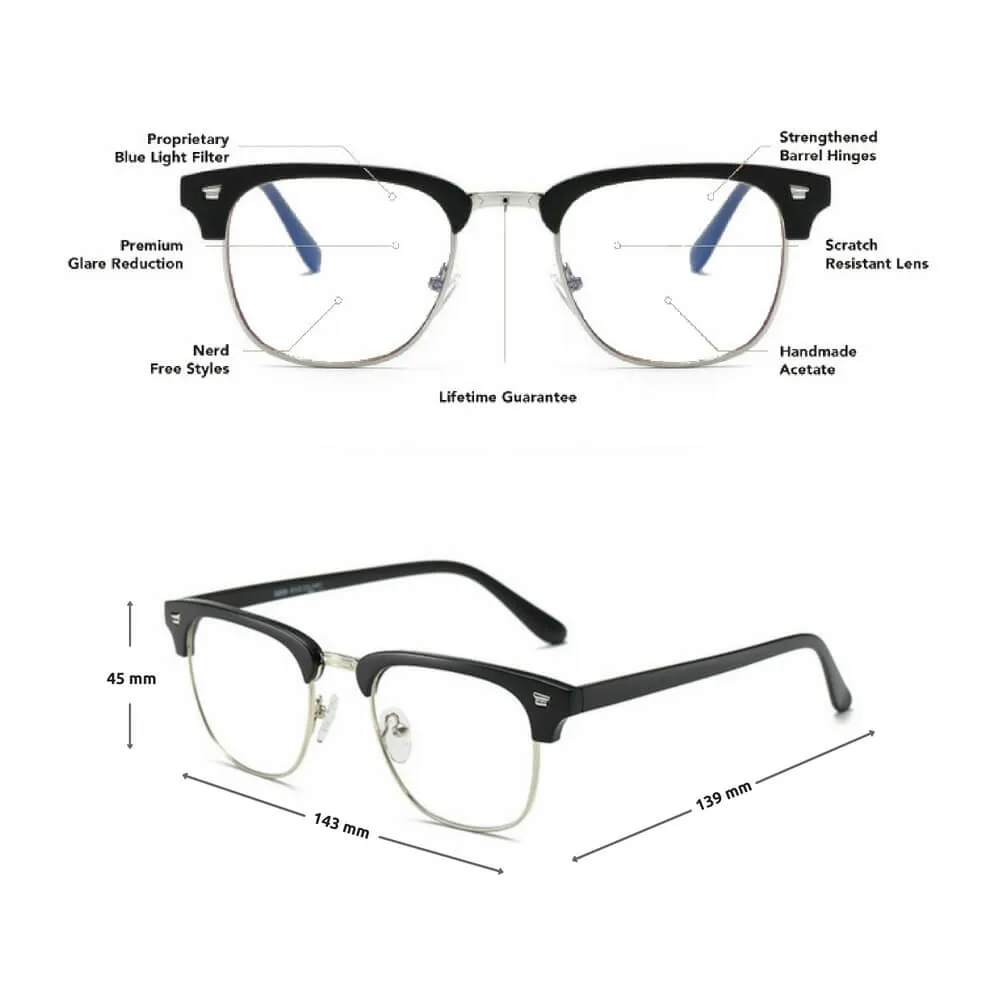 Blue Light Glasses for Computer Anti Glare Half Frame Clubmaster Eyeglasses