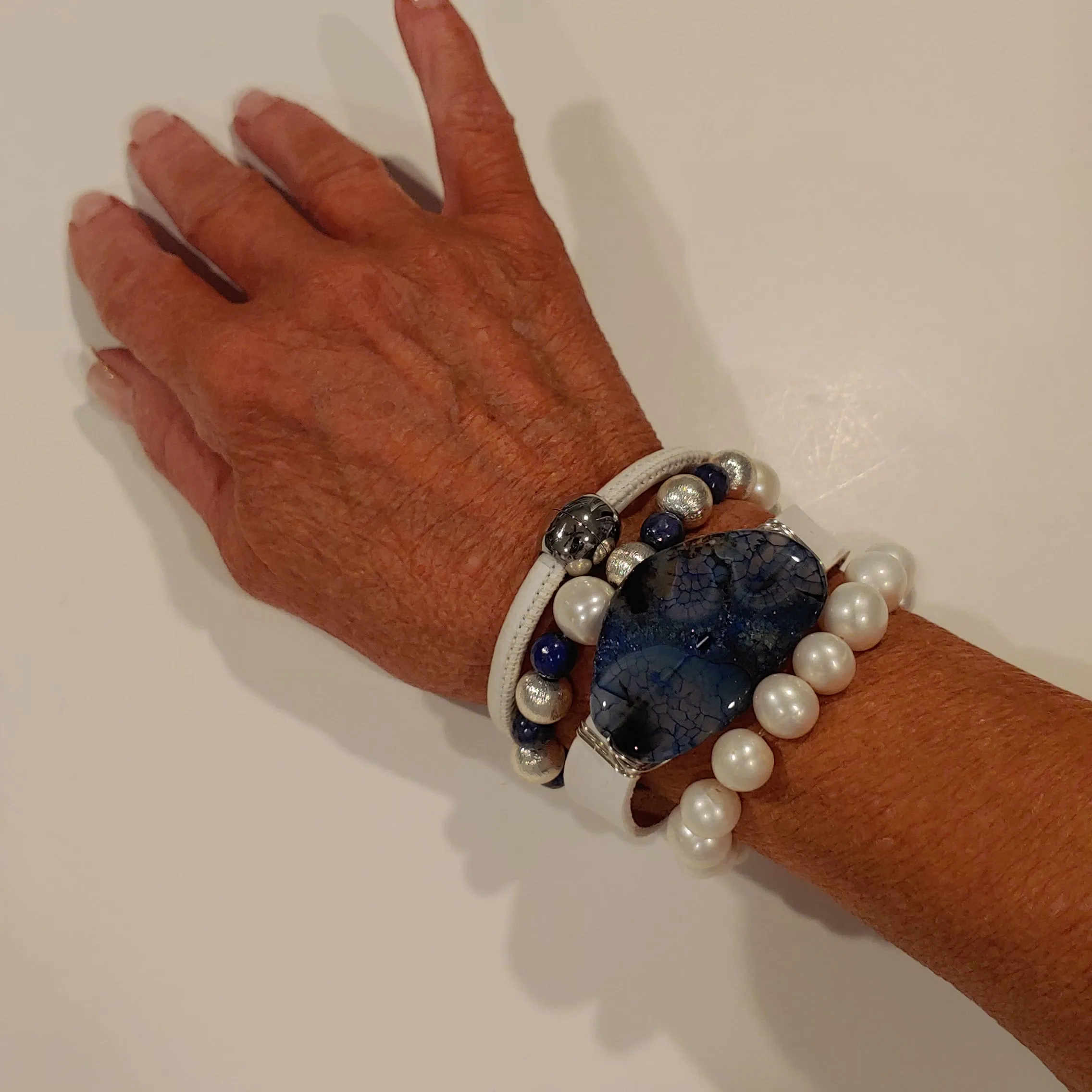 Blue, Silver, White Bracelet Stack Set