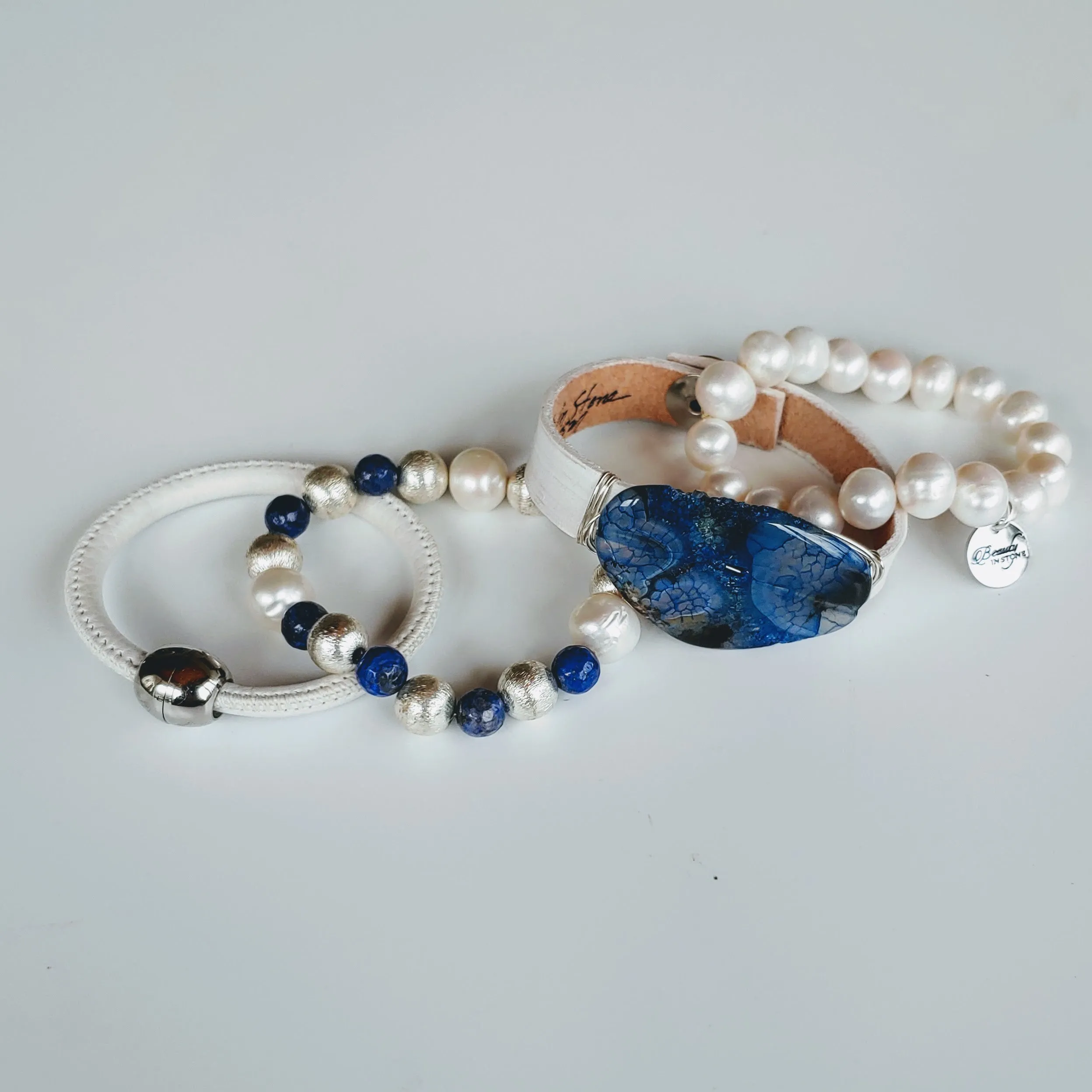 Blue, Silver, White Bracelet Stack Set