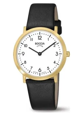 BOCCIA TITANIUM 12 FIGURE DIAL GOLD CASE BLACK LEATHER BAND 3335-02