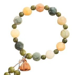 Bodhi Root and Agate Wealth Bracelet with White Jade for Safekeeping