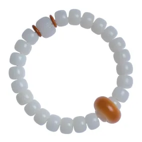 Bodhi Root Bracelet with White Jade Beads for Men and Women