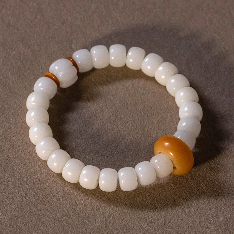 Bodhi Root Bracelet with White Jade Beads for Men and Women