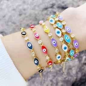 Boho Style Evil Eye Bracelet Color Dripping Eye Copper Bracelet Female Wholesale