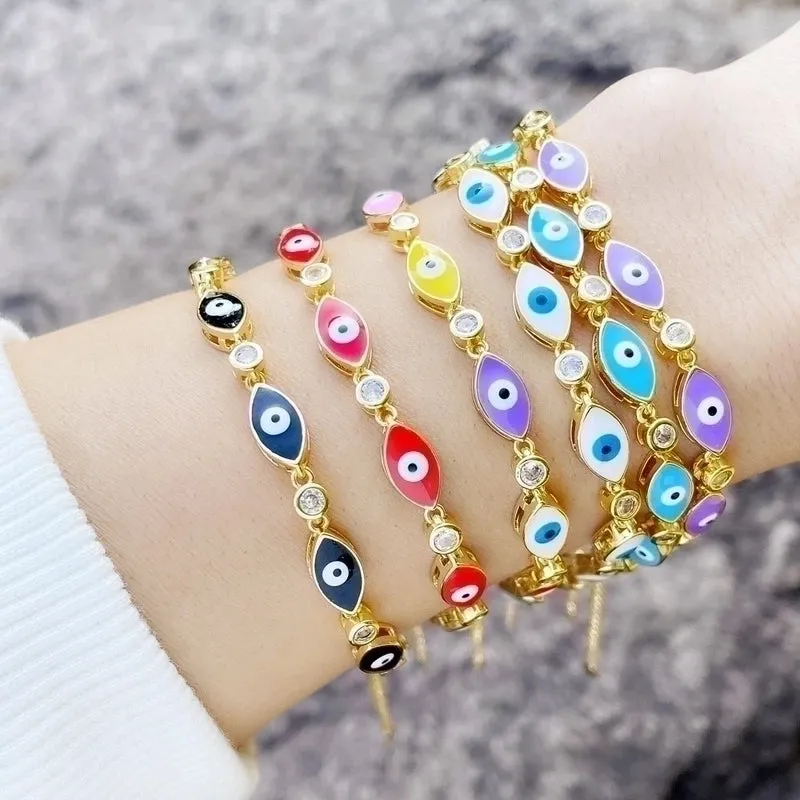 Boho Style Evil Eye Bracelet Color Dripping Eye Copper Bracelet Female Wholesale