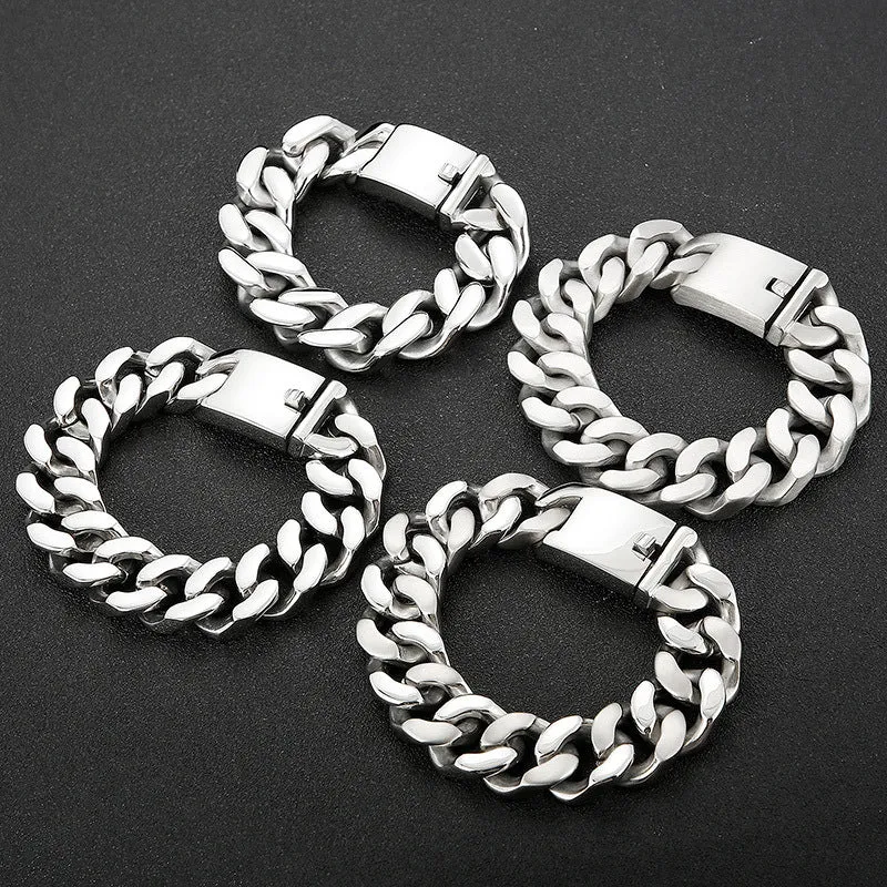 Bold Trendy Men's Titanium Steel Multi-Faceted Polished Bracelet