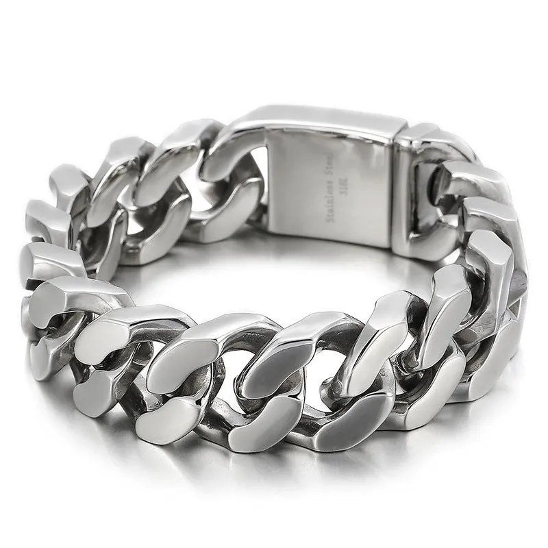 Bold Trendy Men's Titanium Steel Multi-Faceted Polished Bracelet