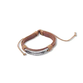 BR220525-28 Silver Plate Arrow Pattern Concho With Leather Cord Bracelet