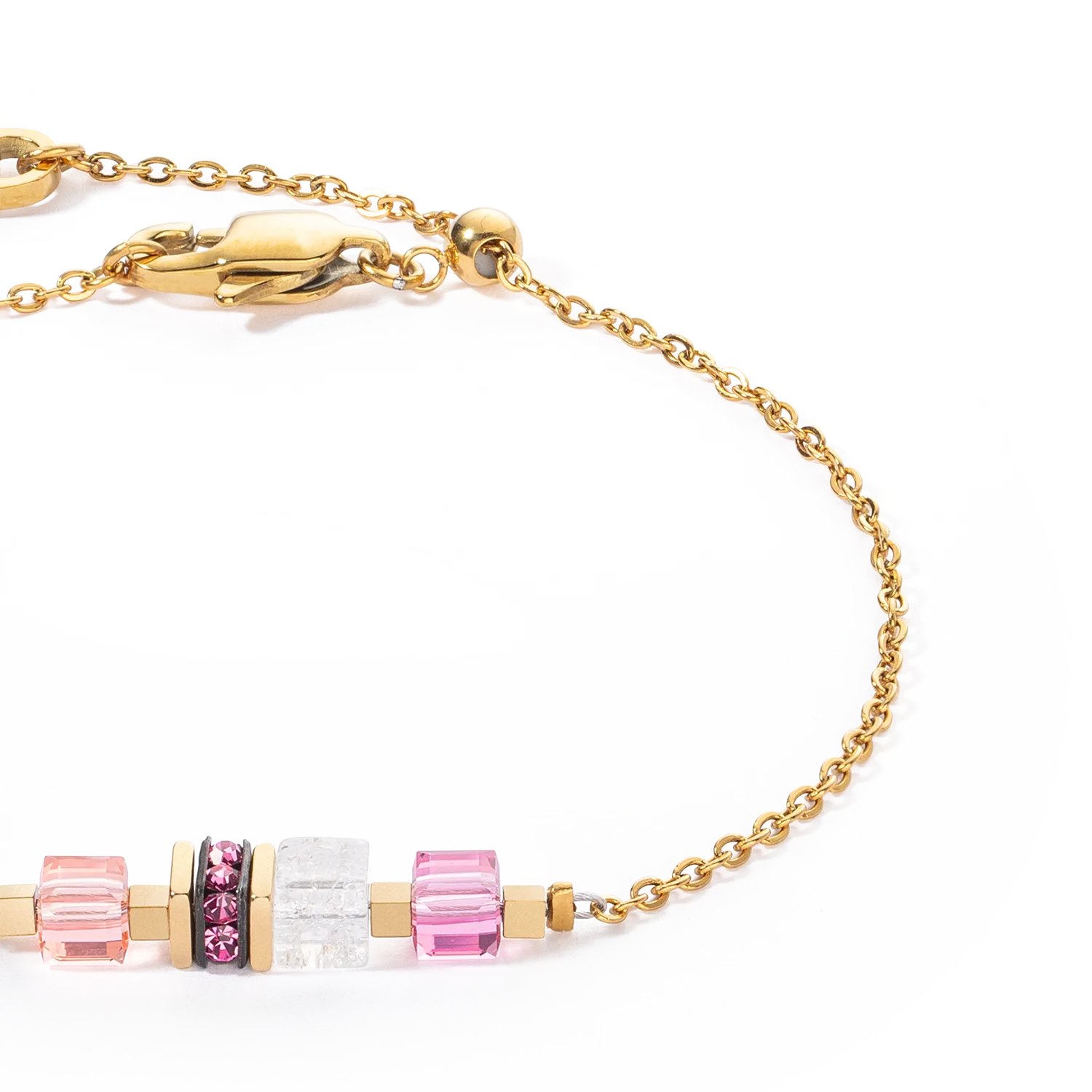 Bracelet Mini Cubes & Chain gold-pink